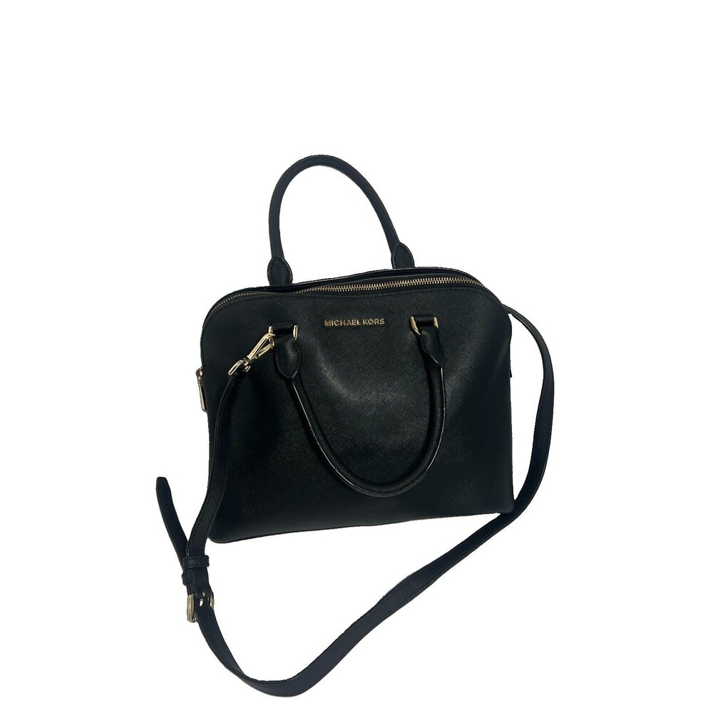 Michael Kors Cindy Black Saffiano Leather Dome Satchel Crossbody Bag